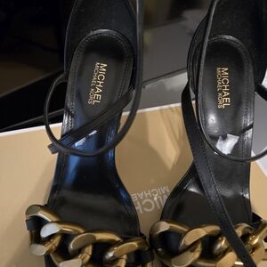 Michael Kors Black Heels with Gold Chain Accent